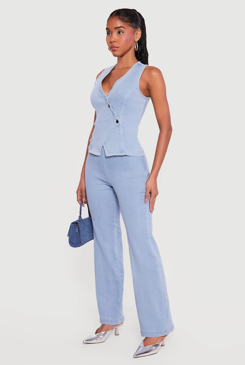 Denim High Waisted Side Zip Bootcut Jeans