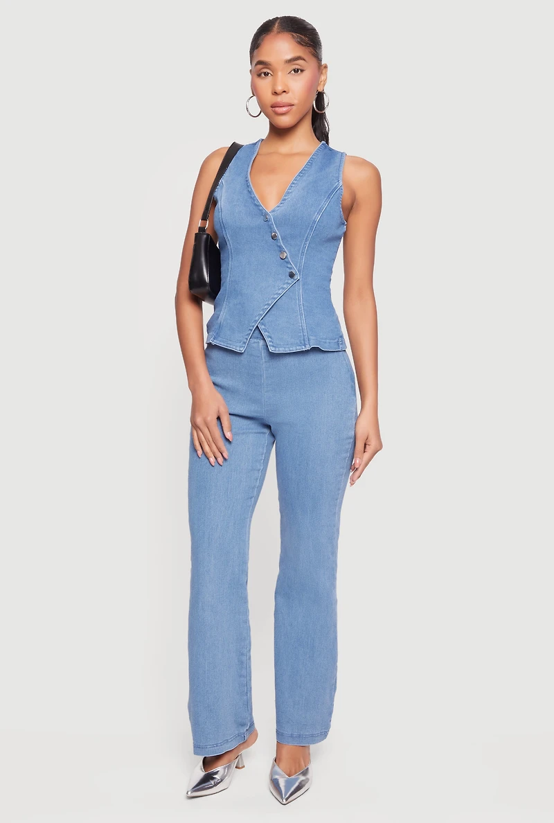 Denim High Waisted Side Zip Bootcut Jeans