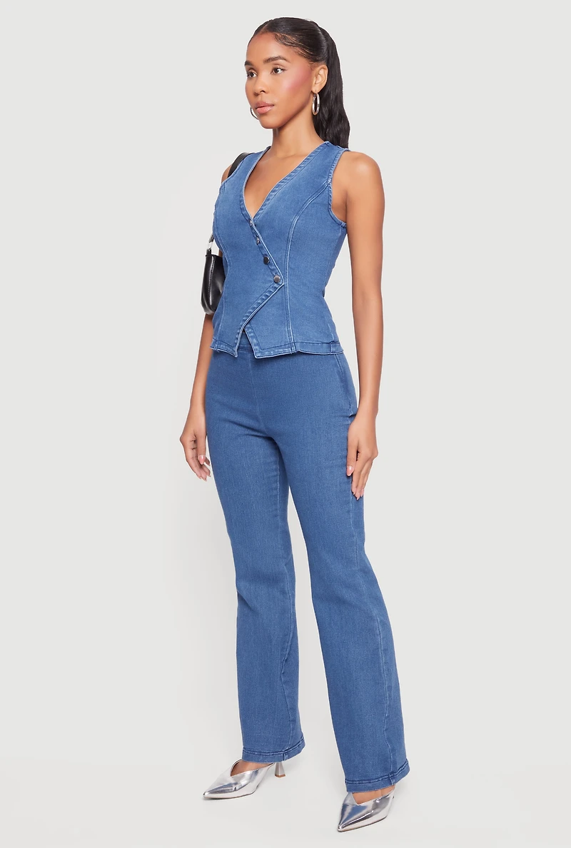 Denim High Waisted Side Zip Bootcut Jeans