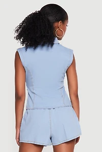Ruched Snap Button Front Sleeveless Shirt