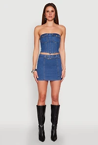 Womens Denim Pocket Corset Tube Top, Blue, Size M