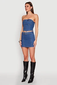Womens Denim Pocket Corset Tube Top, Blue, Size M