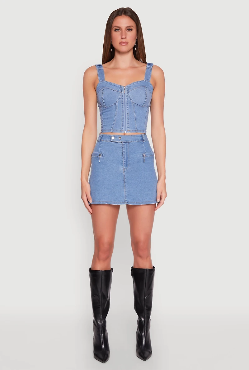Denim Zip Front Bustier Top