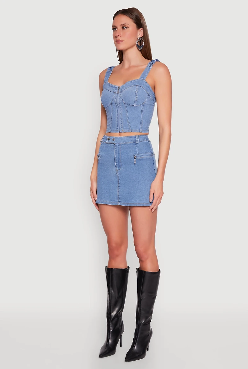 Denim Zip Front Bustier Top