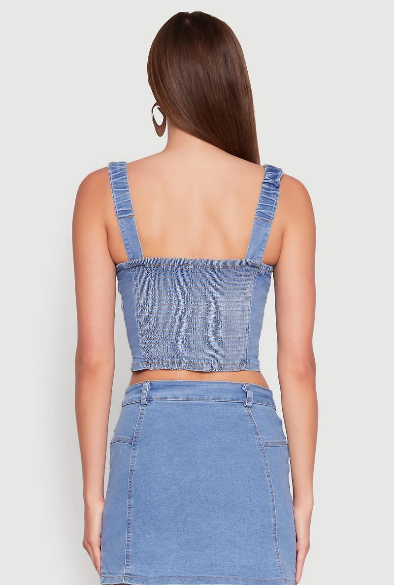 Denim Zip Front Bustier Top