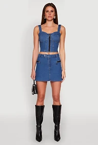 Womens Zip Detail Mini Denim Skirt, Blue, Size XL