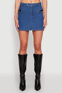 Womens Zip Detail Mini Denim Skirt, Blue, Size M