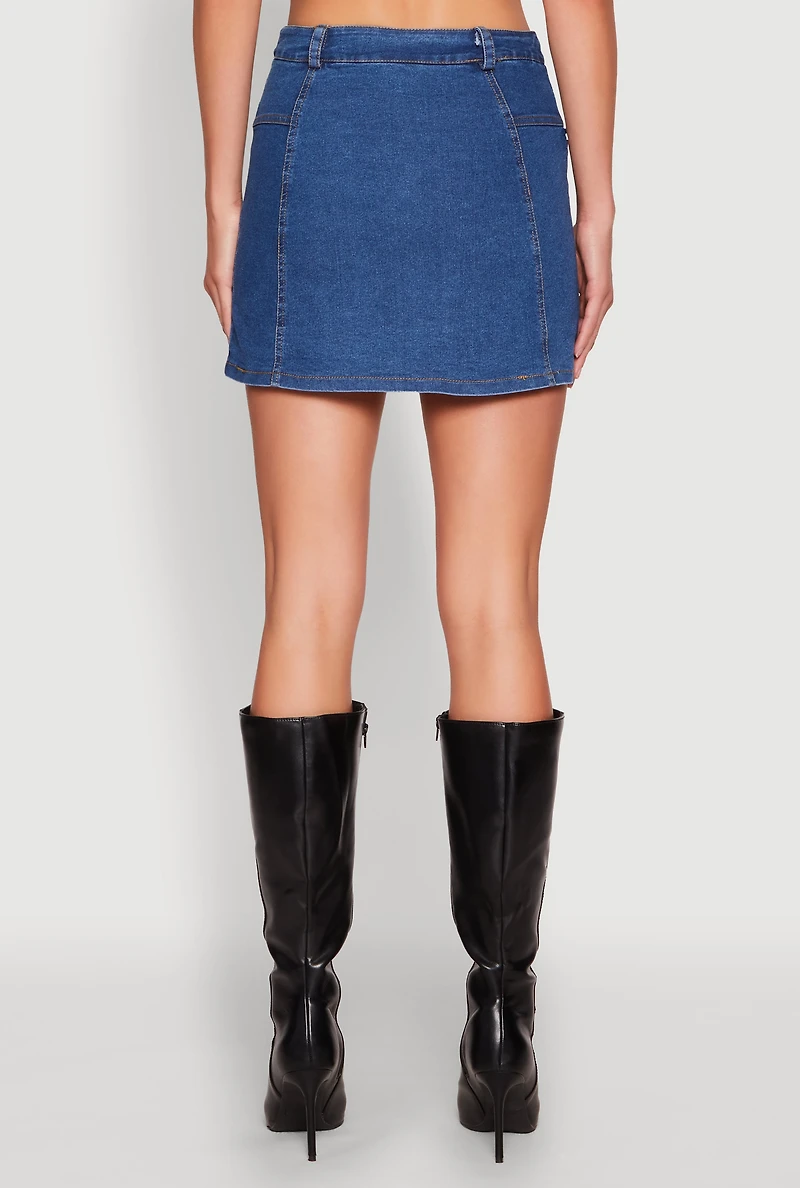 Womens Zip Detail Mini Denim Skirt, Blue, Size M