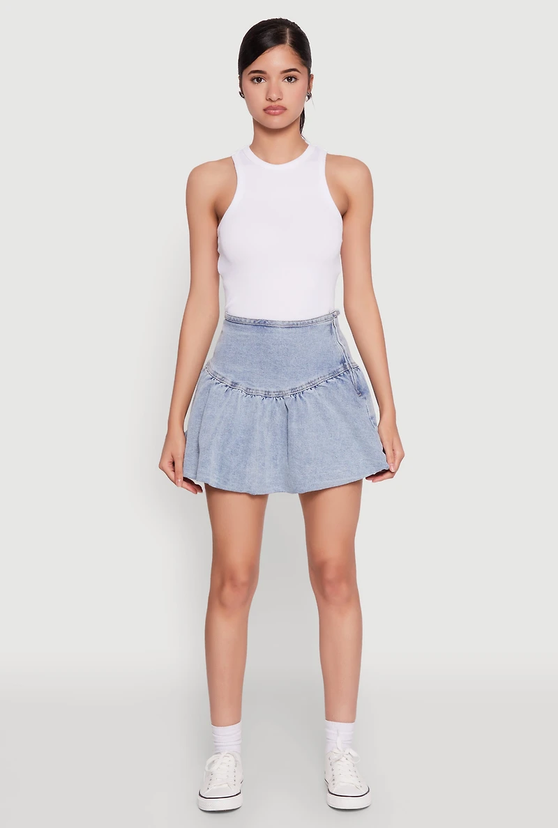 Womens Almost Famous Denim High Waist Bubble Mini Skirt, Blue,