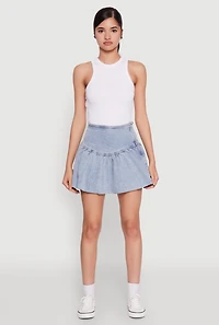Womens Almost Famous Denim High Waist Bubble Mini Skirt, Blue,