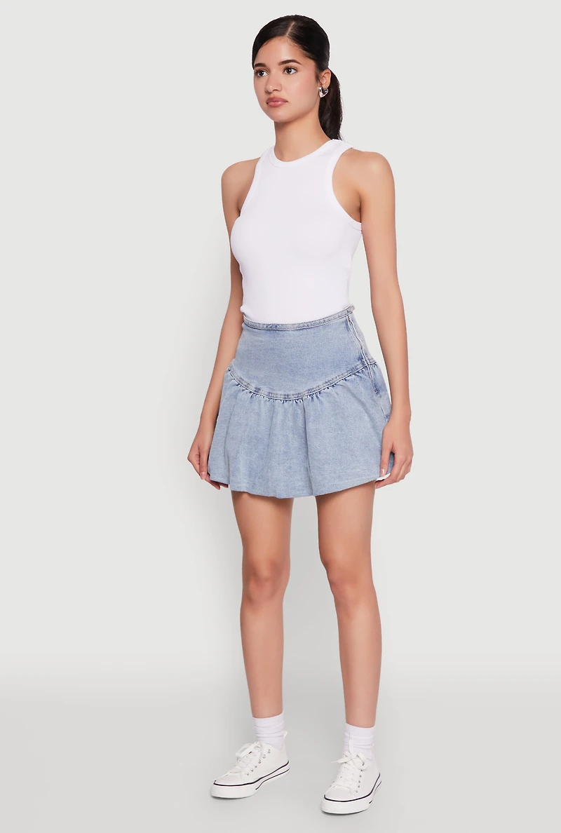 Womens Almost Famous Denim High Waist Bubble Mini Skirt, Blue, Size M