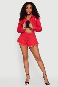 Distressed Raw Hem Cropped Jean Jacket