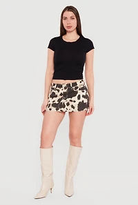 Cow Print Raw Hem Mini Skirt
