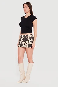 Cow Print Raw Hem Mini Skirt