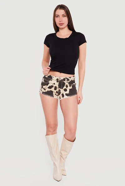 Cow Print Raw Hem Micro Shorts