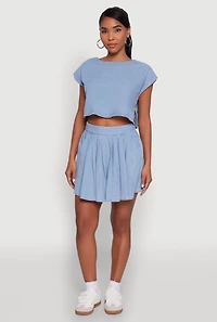 Womens Denim Side Slit Boxy Crop Top, Blue, Size S