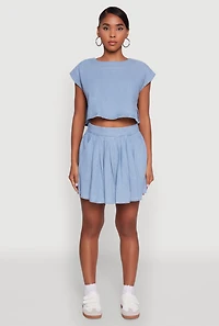Womens Denim Side Slit Boxy Crop Top, Blue, Size S
