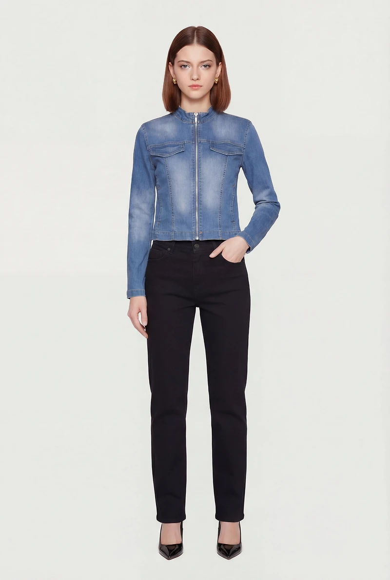 Denim Zip Front Moto Jacket