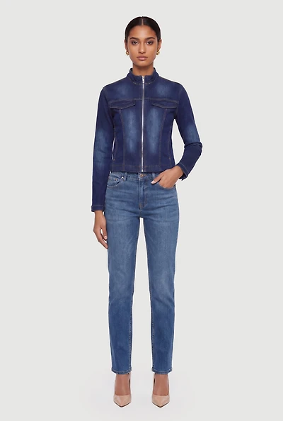 Denim Zip Front Moto Jacket