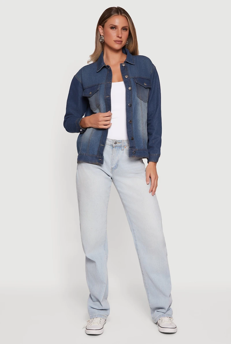 Oversized Long Sleeve Button Front Denim Jacket