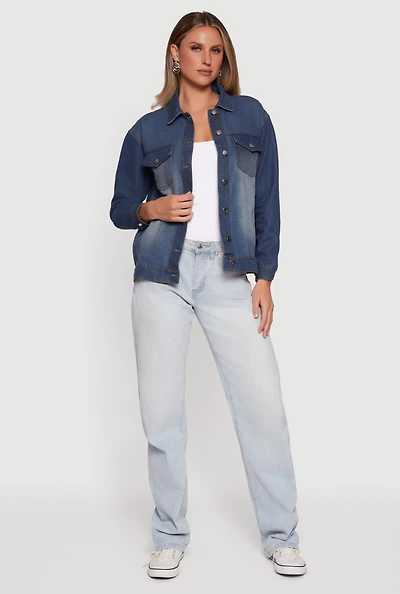 Oversized Long Sleeve Button Front Denim Jacket