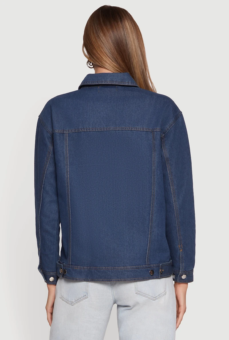 Oversized Long Sleeve Button Front Denim Jacket