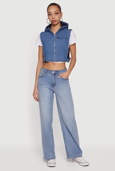 Hooded Side Buckle Detail Zip Front Vest