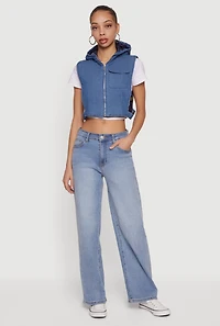 Hooded Side Buckle Detail Zip Front Vest