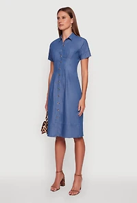 Womens Denim Button Front Midi Shirt Dress, Blue, Size L