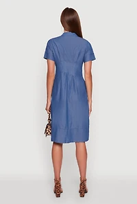 Womens Denim Button Front Midi Shirt Dress, Blue, Size L