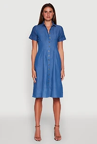 Denim Button Front Midi Shirt Dress