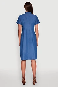Womens Denim Button Front Midi Shirt Dress, Blue, Size S