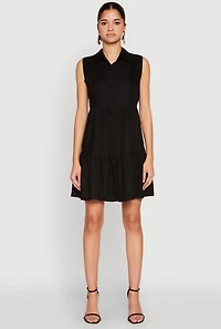 Womens Sleeveless Button Front Tiered Dress,