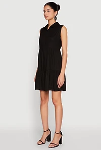 Womens Sleeveless Button Front Tiered Dress,