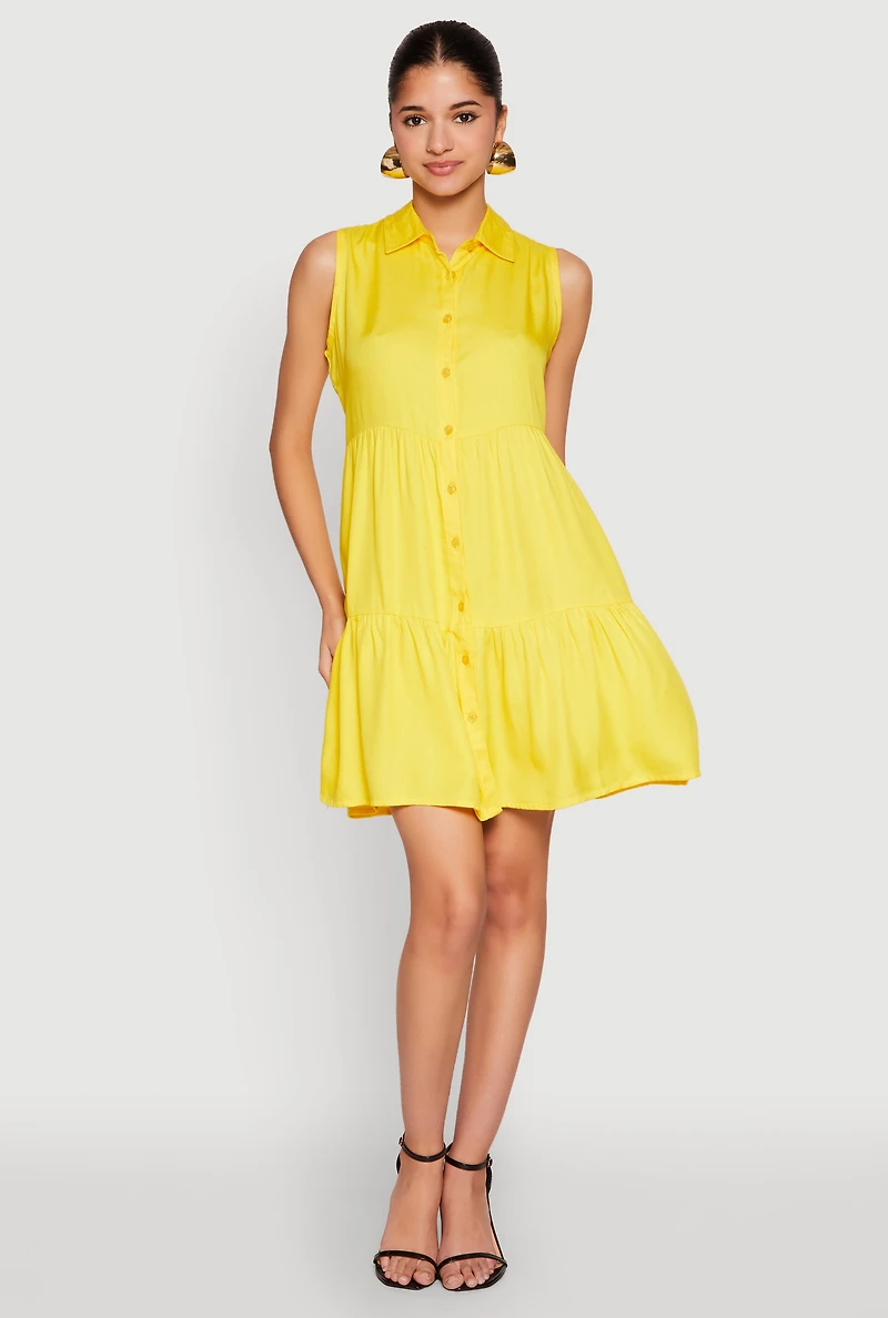 Sleeveless Button Front Tiered Dress