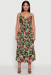 Womens Tropical Leaf Print Empire Waist Sundress, Multi, Size L
