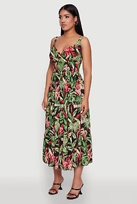 Womens Tropical Leaf Print Empire Waist Sundress, Multi, Size M