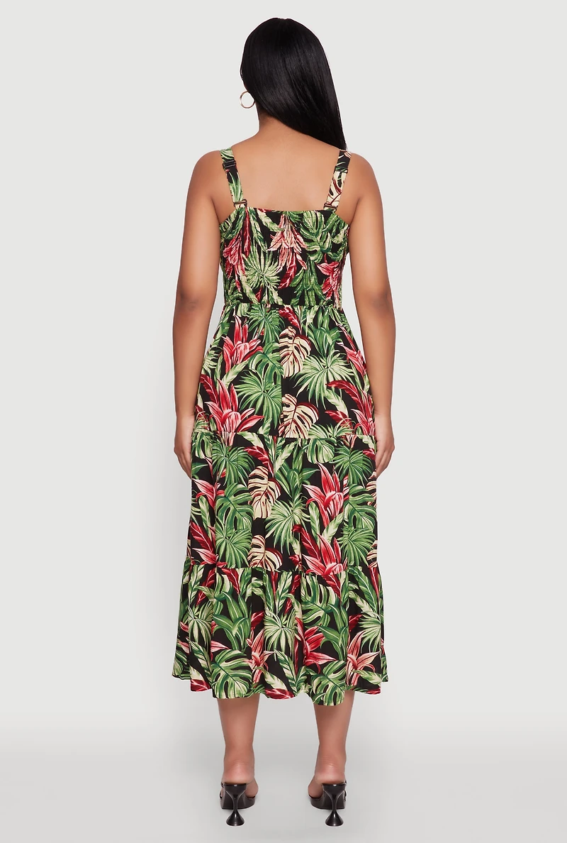 Womens Tropical Leaf Print Empire Waist Sundress, Multi,