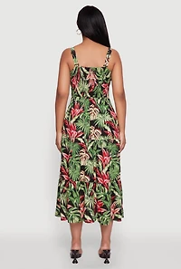 Womens Tropical Leaf Print Empire Waist Sundress, Multi, Size M