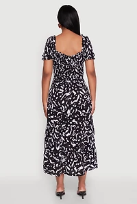 Womens Patterned Smocked Maxi Peasant Dress, M