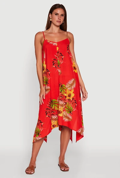 Womens Floral Print Sharkbite Hem Shift Dress, M