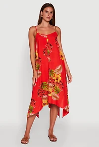 Womens Floral Print Sharkbite Hem Shift Dress, M