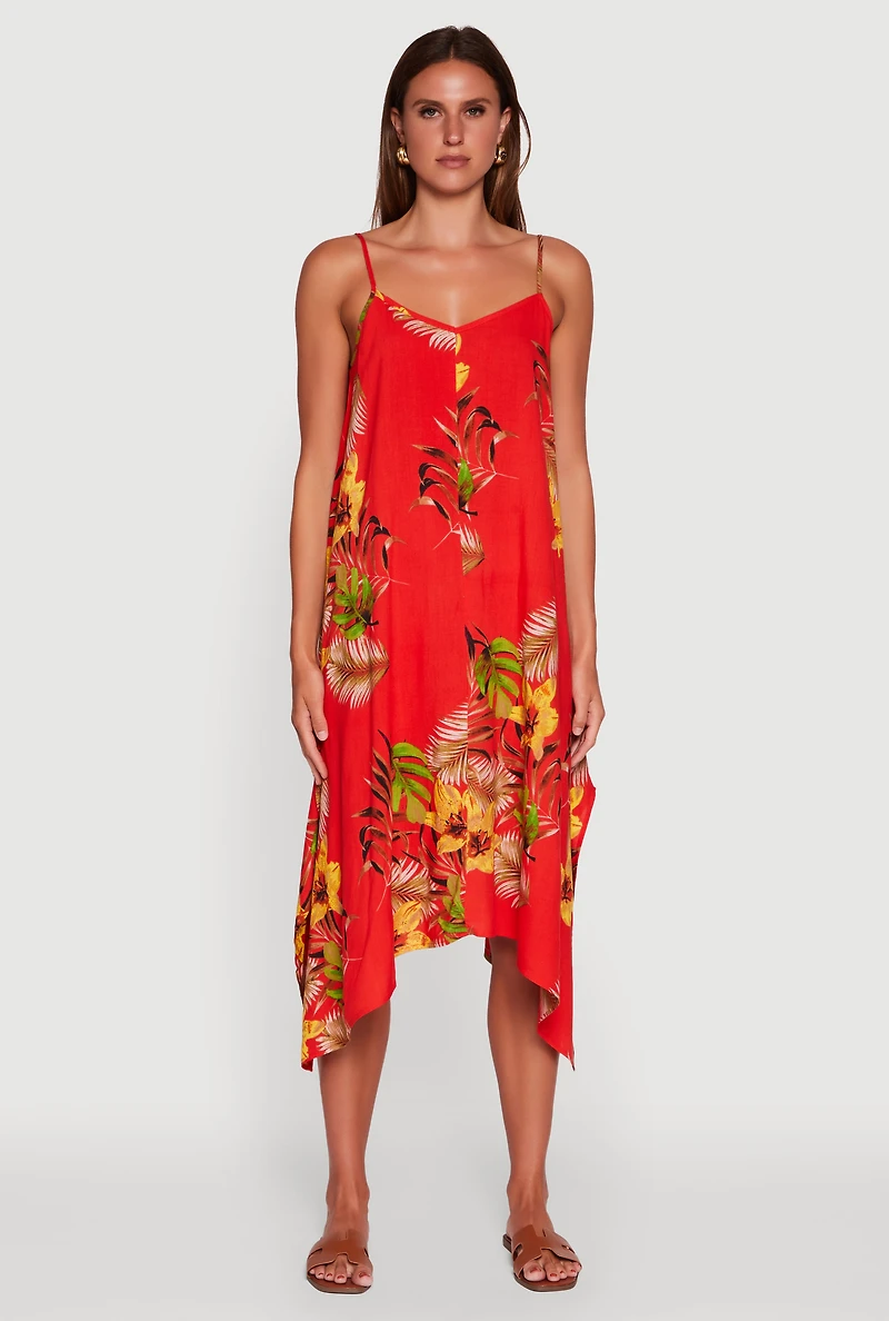 Womens Floral Print Sharkbite Hem Shift Dress, M