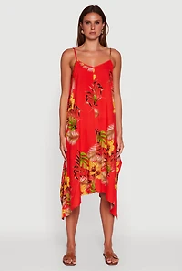 Womens Floral Print Sharkbite Hem Shift Dress,
