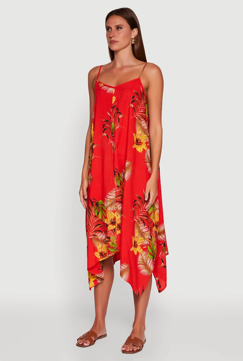 Womens Floral Print Sharkbite Hem Shift Dress, M