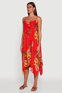 Womens Floral Print Sharkbite Hem Shift Dress,
