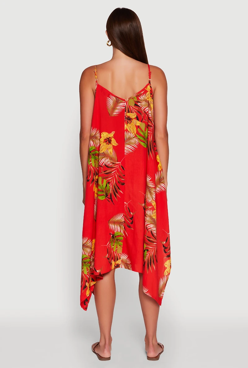 Womens Floral Print Sharkbite Hem Shift Dress,