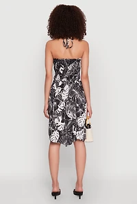 Womens Tropical Print Smocked Halter Neck Dress, Black, Size L