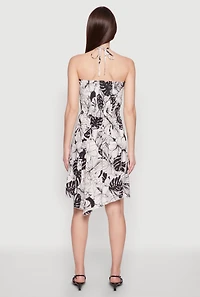 Womens Tropical Print Smocked Halter Neck Dress, Multi,