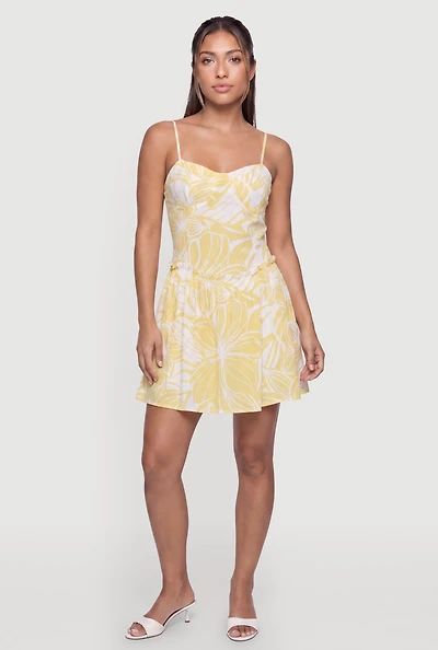 Floral Lace Up Back Bustier Skater Dress